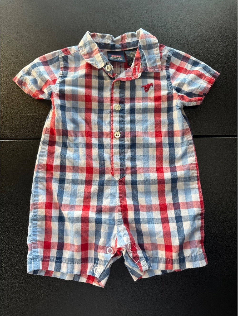 Wrangler Baby Boy 3-6M Plaid Romper Shortall Red Blue Western One Piece